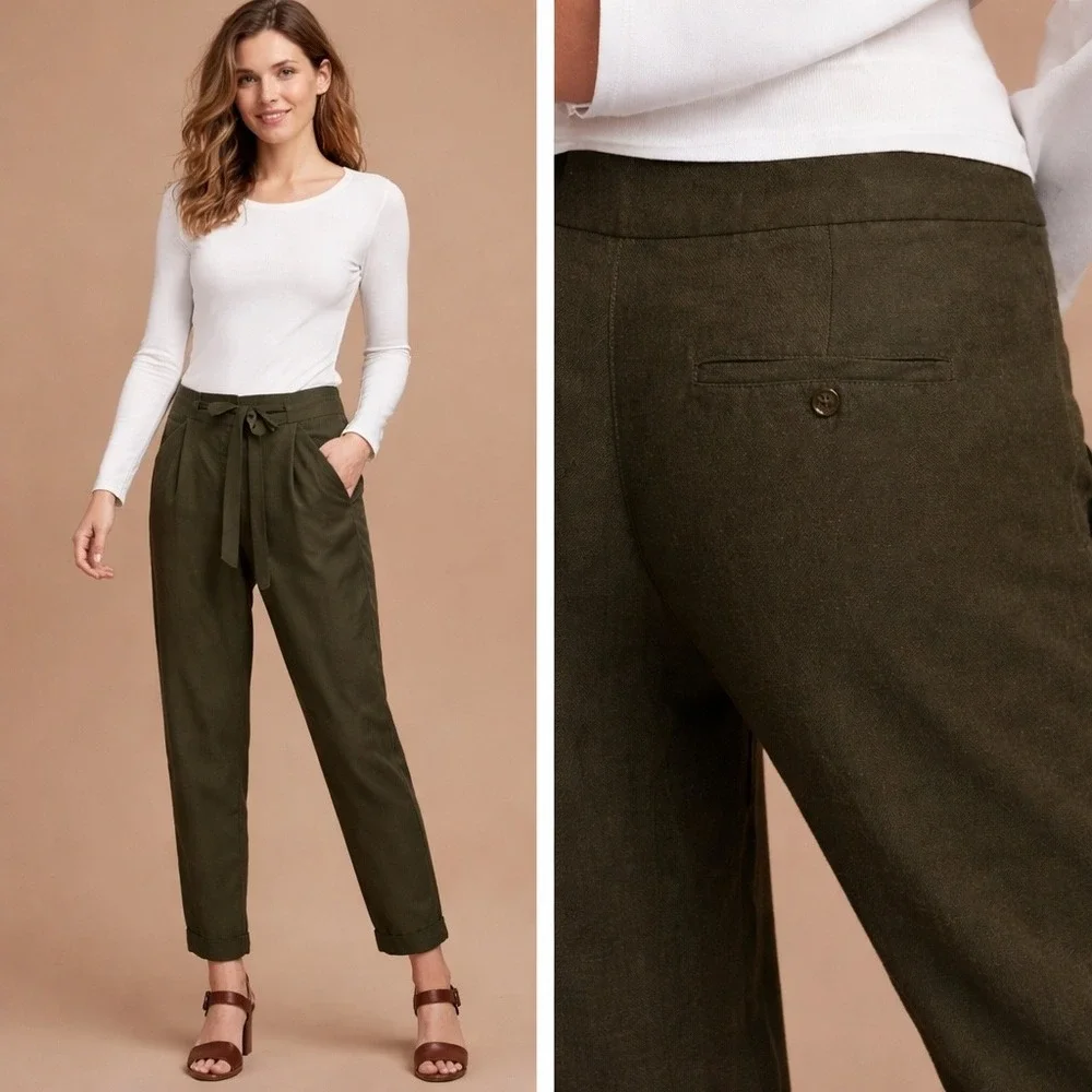 Aritzia Wilfred Allant Linen Blend‎ Trousers Womens 8 Olive Green Pleated Pant